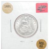 1891 Liberty Seated quarter, MS60