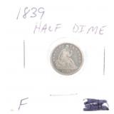 1839 Liberty Seated half dime, F