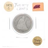 1875-S Twenty cent piece, VG