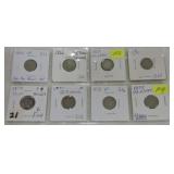 Lot of 8 three cent nickels 1865-75