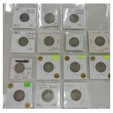 Lot of 3 Shield nickels and 11 V nickels