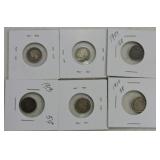 Lot of 6 Canada silver 5 cent pieces