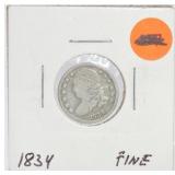 1834 Bust dime, F