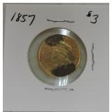 1857 $3 gold