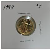 1998 $5 Gold Eagle, 1/10oz .999 gold