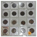 Lot of 16 large cents 1835-57