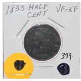 1833 half cent, VF/XF