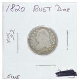 1820 Bust dime, F