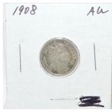 1908 Barber dime, AU