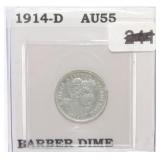 1914-D Barber dime, AU55