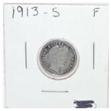 1913-S Barber dime, F