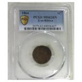 1864 Indian cent, 'L' on ribbon PCGS MS62BN