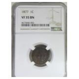 1877 Indian cent, NGC VF35BN