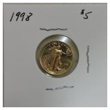 1998 $5 Gold Eagle, 1/10oz .999 gold