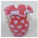 Fenton cranberry opalescent hearts 4' vase