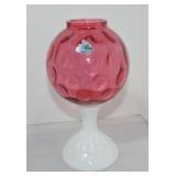 Fenton cranberry pedestal rose bowl with paper