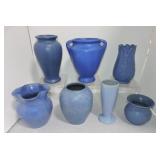 Blue art pottery lot of 7 vases - Niloak,