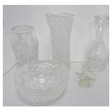 Lot of 5 clear glass items, cut glass