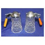 American Fostoria lot of 2 syrup pitchers with