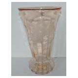 Pink depression glass 12' floral vase with