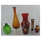 Lot of 5 glass vases, 4' to 14 1/2'