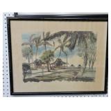 Paul N. Norton 'Beach Cabannas' watercolor,