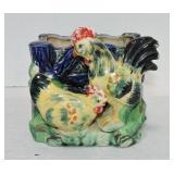 Rooster and hen figural planter, 5'