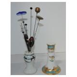 Lot of 2 hat pin holders with hat pins