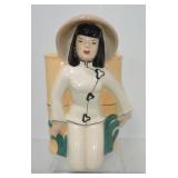 Oriental lady with bamboo figural vase, 11'