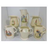 Roseville 'Dutch' lot of 6 pitchers, various