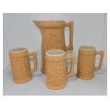 Pottery tankard and 3 mugs