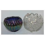 Carnival glass lot of 2 rose bowls
