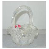 L.E. Smith white carnival glass basket
