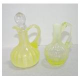 Vaseline Uranium glass opalescent lot of 2 cruets