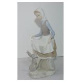 Lladro figure of lady with rabbit, 9'
