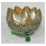 Northwood green carnival glass 'Beaded Chain'