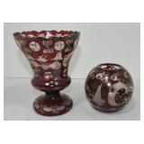 Red Bohemian cut to clear vase and