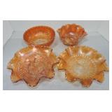 Marigold carnival glass lot of 4 bowls