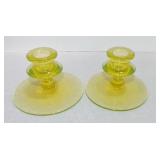 Vaseline Uranium glass pair of candle sticks