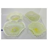 Vaseline Uranium glass opalescent lot of 4 bowls