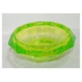 Vaseline Uranium glass faceted bowl, 7 1/2'