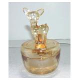 Carnival glass deer covered jar
