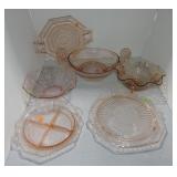 Pink depression glass lot of 6 pcs