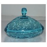 Hazel Atlas blue covered candy dish
