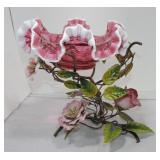Cranberry bride's bowl with metal roses stand