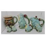 Contemporary majolica frog set