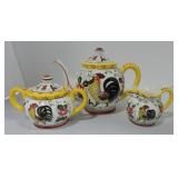 Japan Rooster & Roses 3 pc tea set