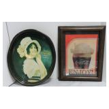 Coca Cola tray and framed advertisement