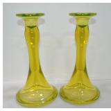 Vaseline Uranium glass pair of candle sticks,