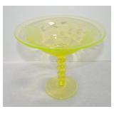 Vaseline Uranium glass etched floral 7' comport